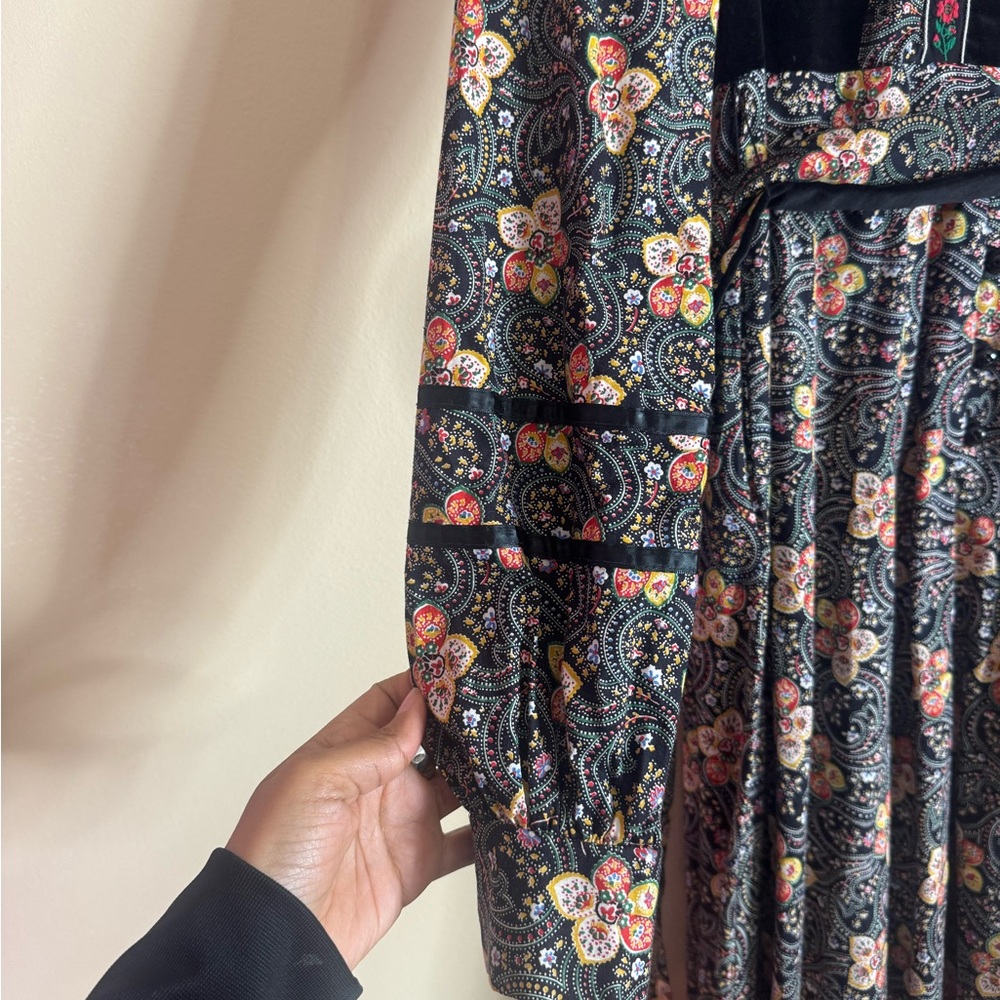 Vintage Rare Gunne Sax Floral Paisley Print Long Sleeve Dress Black and Red - Picture 5 of 13